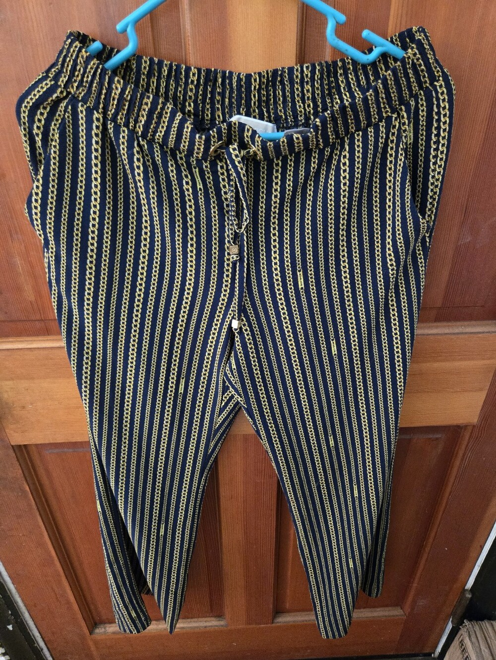 Navy & Gold Chain-Print Drawstring Pants - Picture 5 of 7